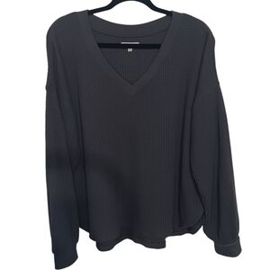 Madewell Women's Large Waffle Knit V-Neck Long Sleeve Rounded Hem Sweater